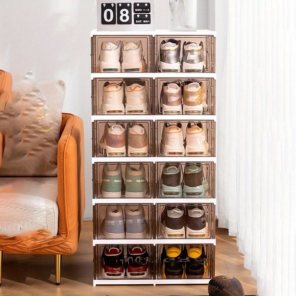 1pc Free Installation Foldable Shoe Box, Integrated Shoe Box, Transparent Dustpr